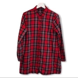 Zara Red Black Plaid Button Down Shirt Dress